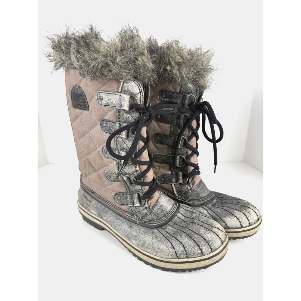 Sorel Tofino Tall Winter Snow Boots Womens US 10 Gray Faux Fur Waterproof NL1795